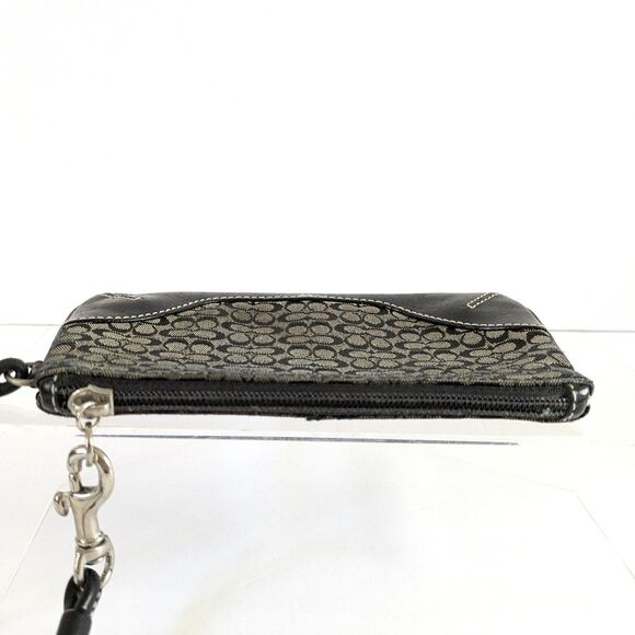 Coach Mini C Signature Black and Gray Jacquard Canvas Black Leather Wristlet - Picture 6 of 9
